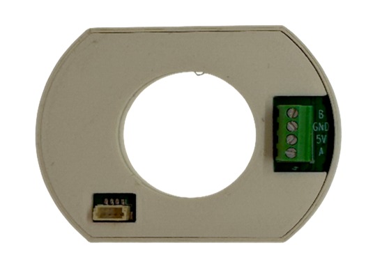 Gros plan sur le bornier CAMERA avec repères +5V, GND, RS485 A et RS485 B